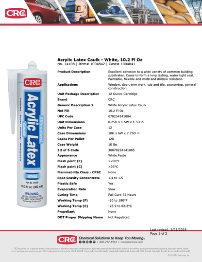 Sellador Acrílico Látex Blanco 10 oz - Caja 12 unidades | Ventanas, Puertas, Baño